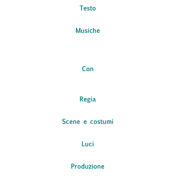 Testo
J. Triana

Musiche
Variazioni sul tema dal repertorio clavicembalistico di Domenico Scarlatti
Esecuzione dal vivo del Quintetto Architorti

Con
Christian Burruano, Rossana Peraccio,
Alessandra Pittaro, Elisa Caponi,

Regia
Claudio Ottavi Fabbrianesi 

Scene e costumi
Agostino Porchietto

Luci
Stefano Turino 

Produzione
il Piccolo Teatro d'Arte
